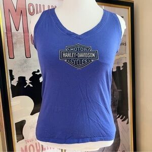 Harley- Davidson: Royal Blue 100 % Cotton V-Neck Pig Trail Rogers Arkansas Tank